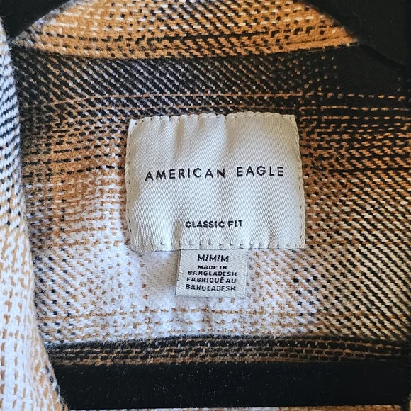 American Eagle - Orange/Black Plaid 100% Cotton Flannel Shirt - Picture 3 of 11